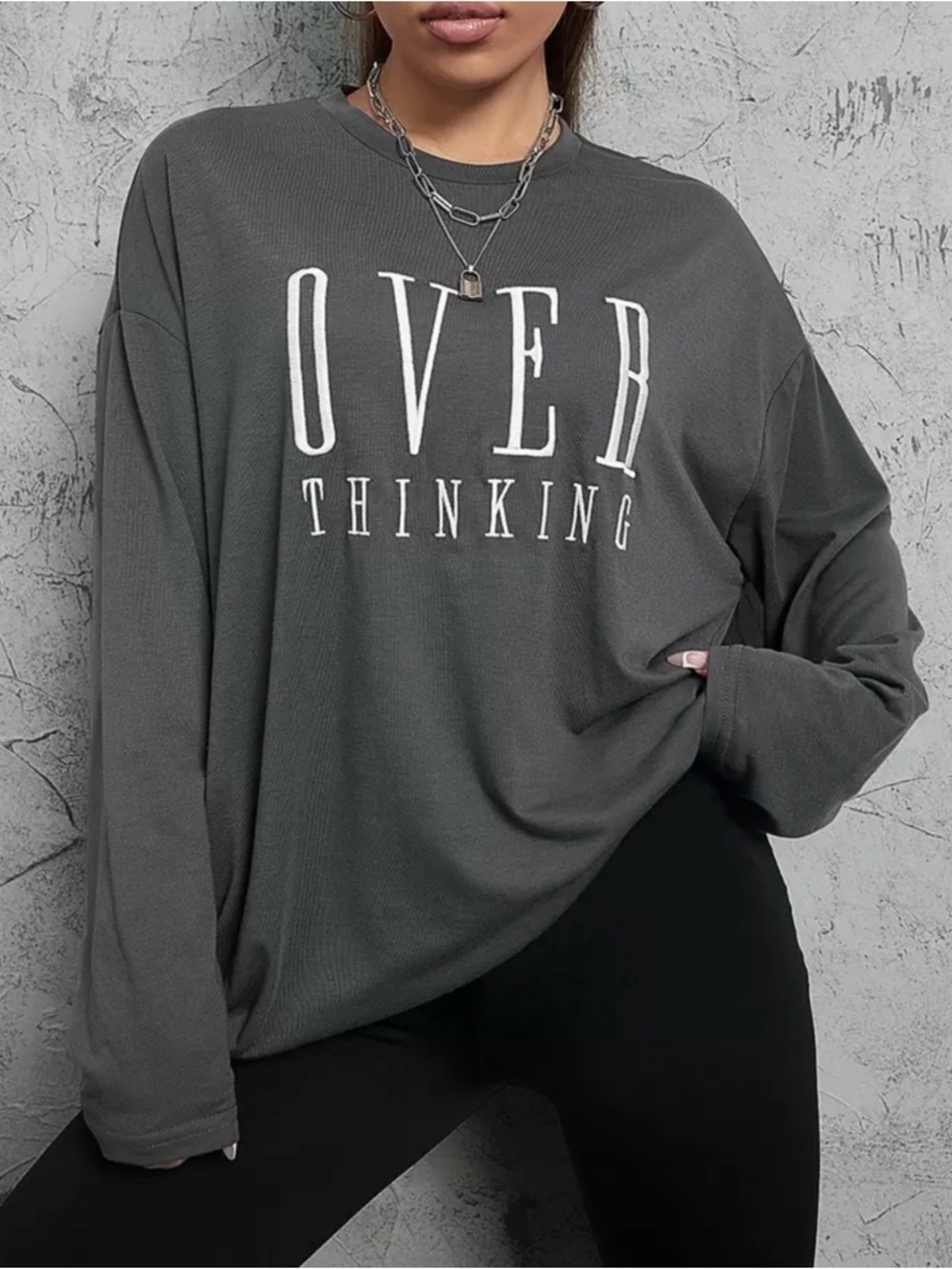 OVERTHINKING Gray Graphic Long Sleeve Shirt